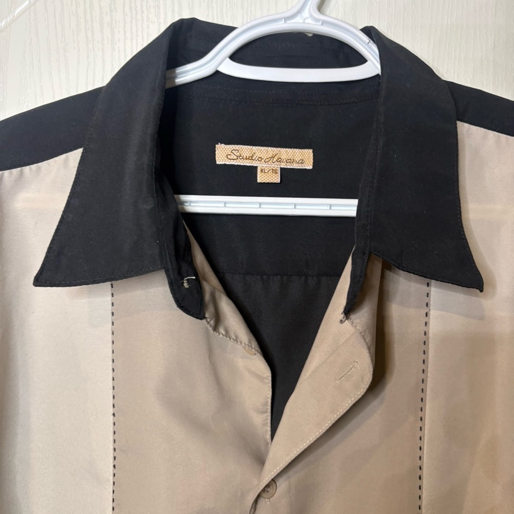 Studio Havana Men XL Black Beige Panel Retro Bowling Rockabilly Camp Cuban Shirt - Picture 3 of 8